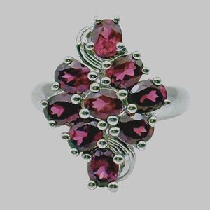 VTG BBJ 925 SS Size 7 Oval Rhodolite Raspberry Garnet Cluster Bohemian Style